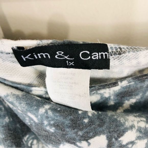 4/$45 | KIM & CAMI | Blue White Tie Dye Off Shoulder Shirt | Plus 1XL - Picture 5 of 6